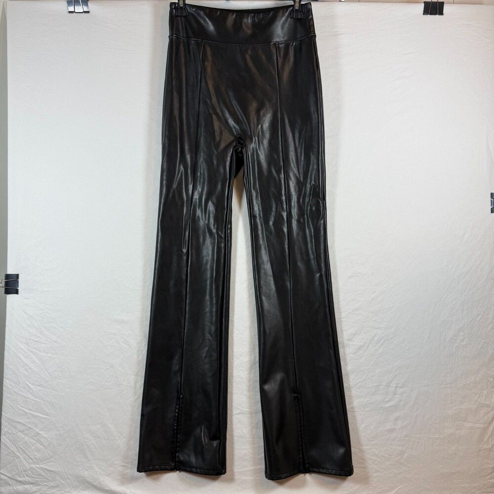 Abercrombie & Fitch Faux Leather Flare Pants Black Split Hem Size M